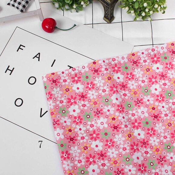 7Pcs Cotton Fabric Bedding Bundle - Pink, Assorted Pre-Cut Quilting & Sewing Set - Picture 7 of 9